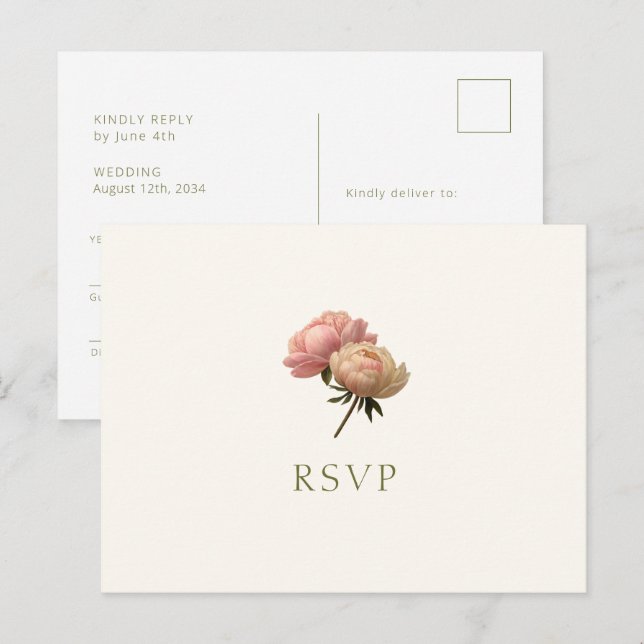 Ivory & White | Rose Wedding RSVP Postcard (Front/Back)
