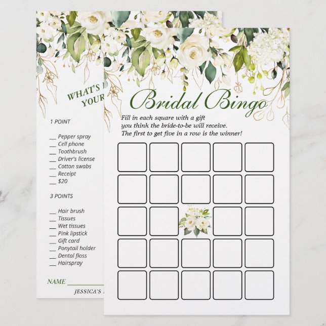 Ivory White Roses Double-Sided Bridal Shower Game (Front/Back)