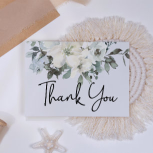 Ivory White Roses Floral Elegant  Thank You Card