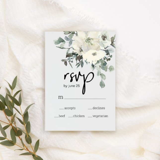 Ivory White Roses Floral Wedding RSVP Card (Creator Uploaded)