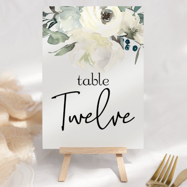 Ivory White Roses Floral Wedding Table Number (Creator Uploaded)