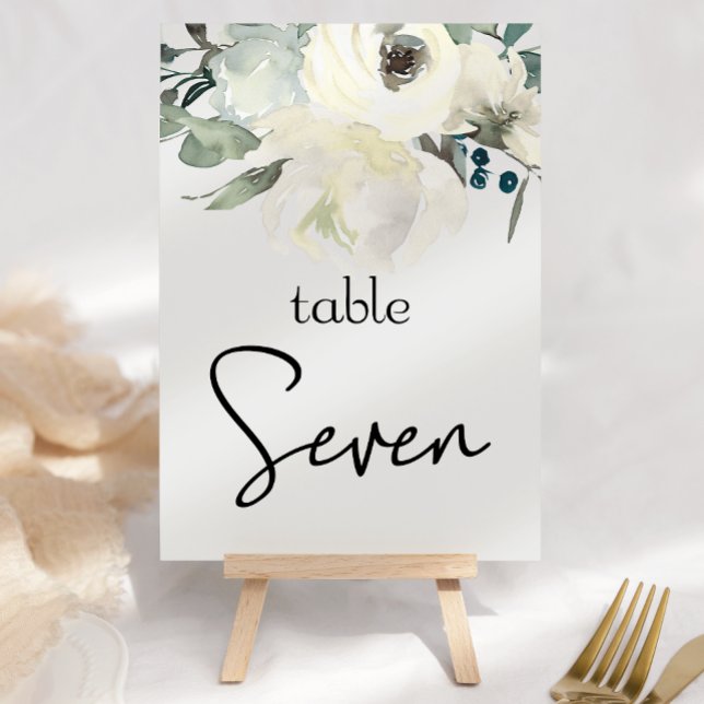 Ivory White Roses Floral Wedding Table Number (Creator Uploaded)