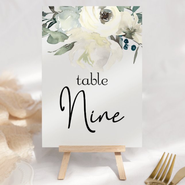 Ivory White Roses Floral Wedding Table Number (Creator Uploaded)