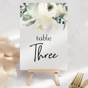 Ivory White Roses Floral Wedding Table Number