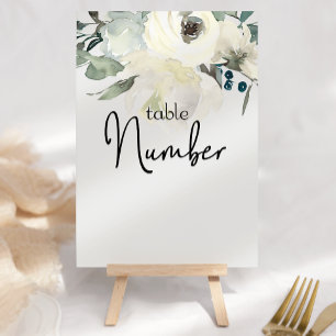 Ivory White Roses Floral Wedding Table Number