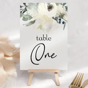 Ivory White Roses Floral Wedding Table Number