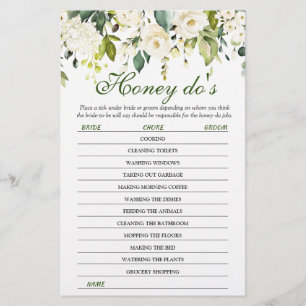 Ivory White Roses Greenery Bridal Shower Game