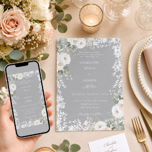 Ivory white roses grey snow winter wedding invitation