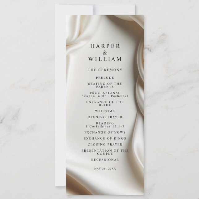 Ivory white Satin Elegance Wedding Program Invitation (Front)