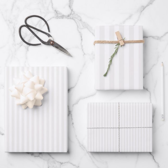 Ivory & White Stripes Wrapping Paper Sheet (Front)