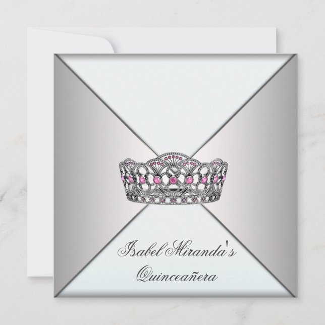Ivory White Tiara Classy Quinceanera Sweet 15 Part Invitation (Front)