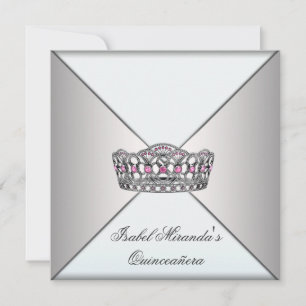Ivory White Tiara Classy Quinceanera Sweet 15 Part Invitation