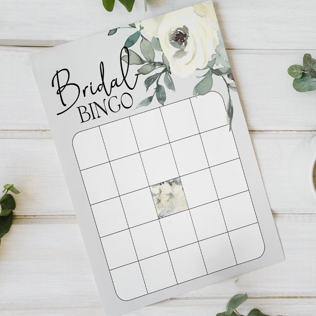 Ivory White Watercolor Floral Bridal Shower Bingo (Creator Uploaded)