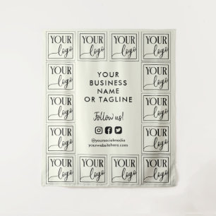 Ivory White Your Logo & Social Media Backdrop Tapestry