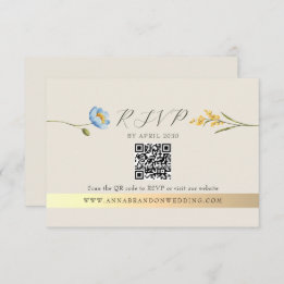 Ivory Wildflower QR Code Wedding RSVP Card