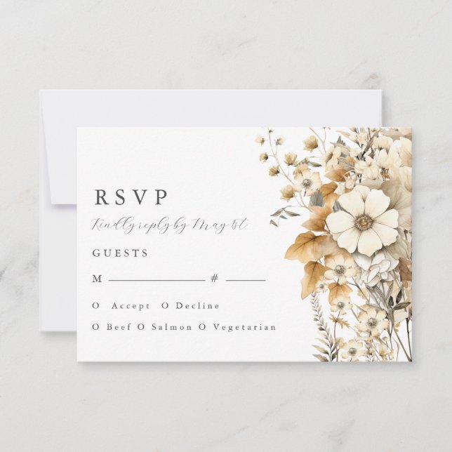 Ivory Wildflower Wedding  RSVP Card (Front)