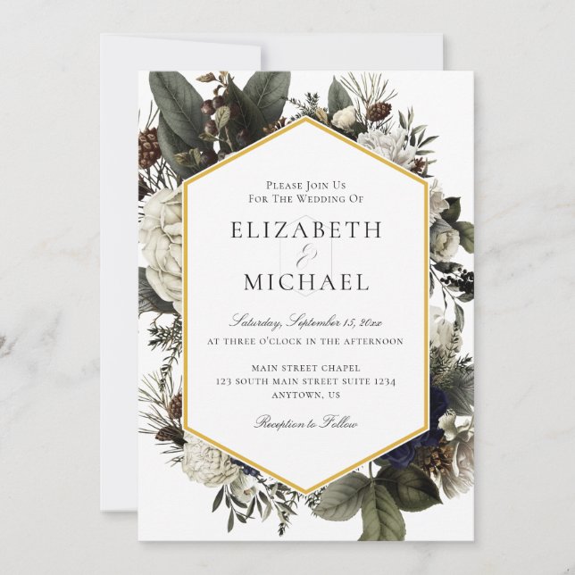 Ivory Winter Bouquet Painted Flowers Wedding Invitation (Front)