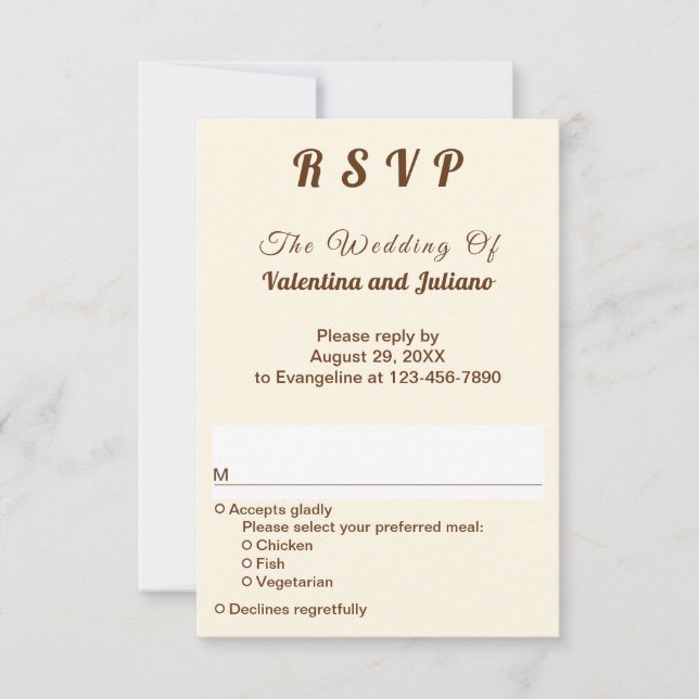 Ivory with Brown Text Portrait Wedding RSVP Card (Front)