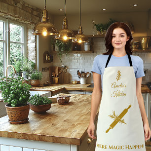 Ivory with Dark Gold Rolling Pin and Herb Motif Apron