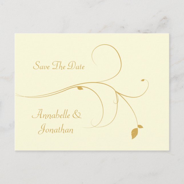 Ivory with Gold Swirls Save The Date Announcement Postcard (Front)