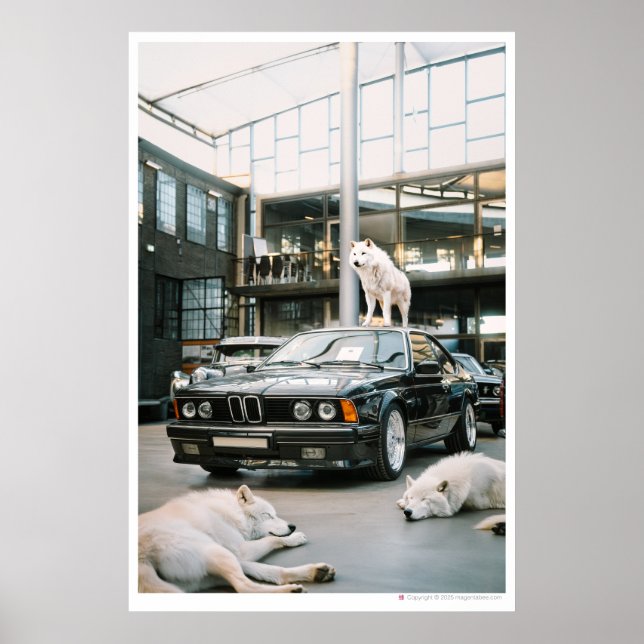 Ivory Wolf Chroma | Wolfs and a car Poster (Front)