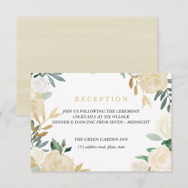 Ivory Wreath Wedding Reception Details Pink Invitation (Front/Back)