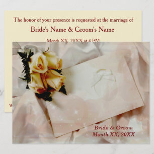 Ivory Yellow Roses Elegant Wedding Horizonal Invitation