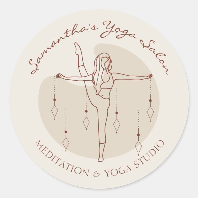 Ivory Yoga Pilates Spiritual Gym Coach Salon Classic Round Sticker (Front)