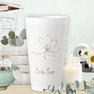 Ivory Zen Yoga Floral Line Art Sage Green Latte Mug