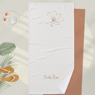 Ivory Zen Yoga Floral Line Art Terracotta Bath Towel