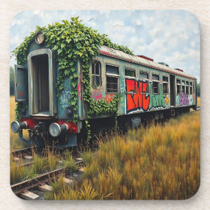 Ivy and Graffiti Covered Abandoned Train Coaster