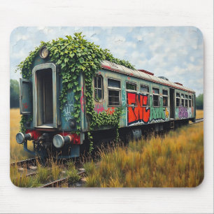 Ivy and Graffiti Covered Abandoned Train Mouse Mat