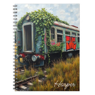Ivy and Graffiti  Covered Abandoned Train  Notebook
