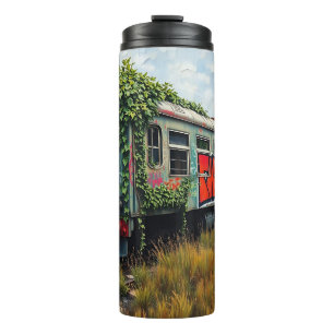 Ivy and Graffiti  Covered Abandoned Train  Thermal Tumbler
