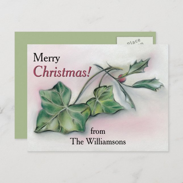 Ivy and Holly Personalised Christmas Holiday Postcard (Front/Back)