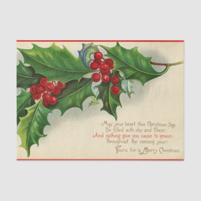 Ivy and Rich Red Berries Christmas Greeting Tissue Paper (Front)