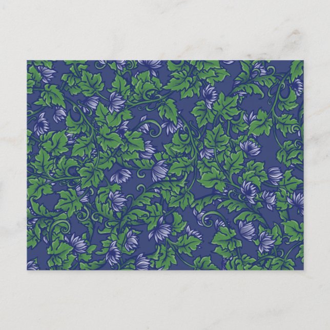 Ivy Blues Pattern blue floral green earthy art Postcard (Front)