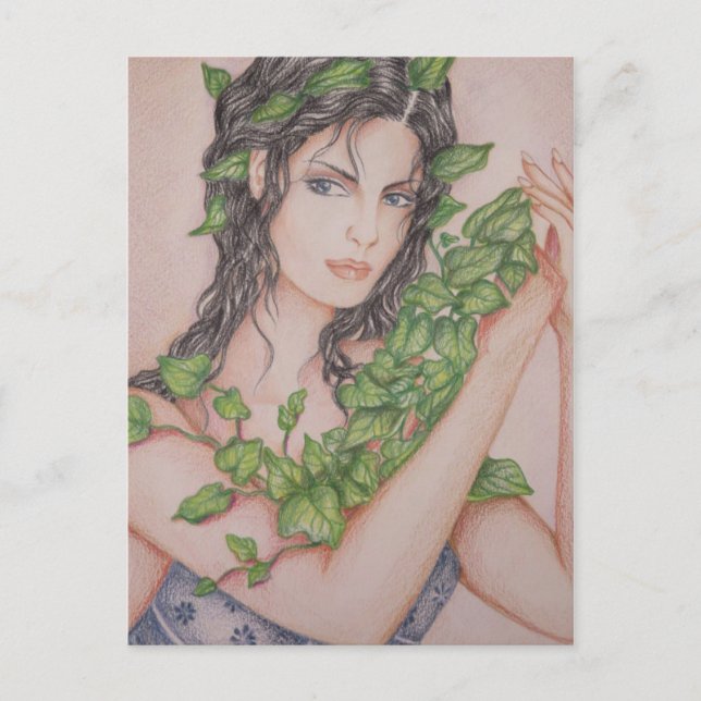 Ivy Bride Girl Portrait Pencil Art Illustration Postcard (Front)