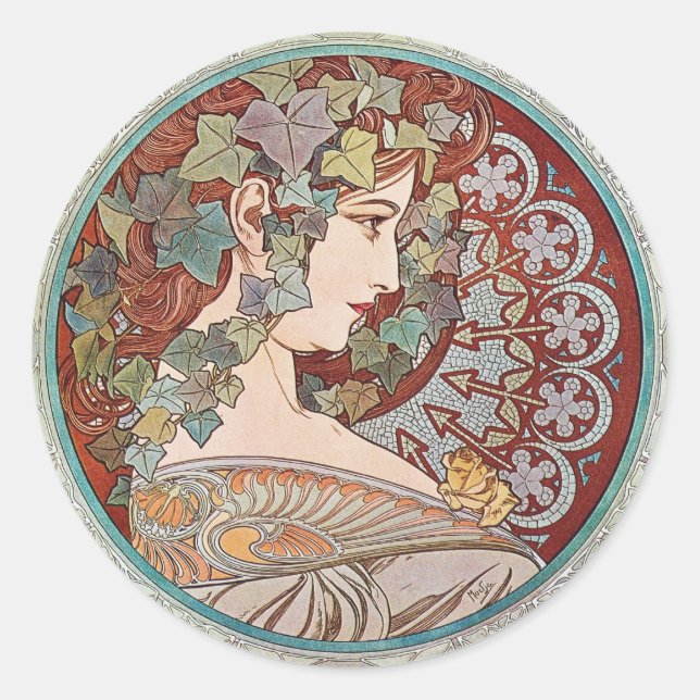 Ivy Goddess Mucha Classic Round Sticker (Front)