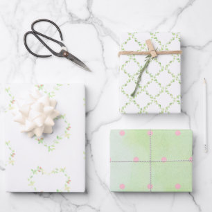 Ivy Hearts, Trellis and Dots Assorted Wrapping Paper Sheet