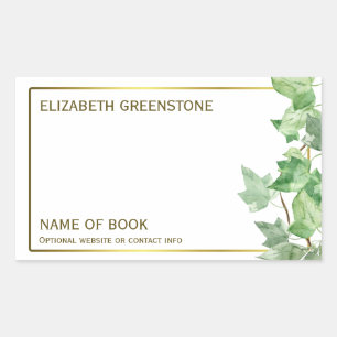 Ivy Leaf Author Signature Bookplate Rectangular Sticker