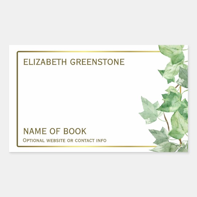 Ivy Leaf Author Signature Bookplate Rectangular Sticker (Front)