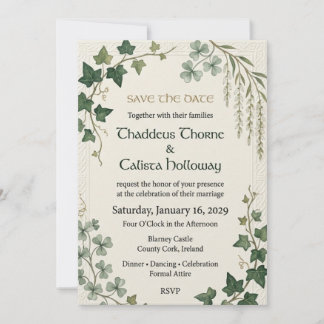 Ivy Leaves, Shamrocks, Catkins, Celtic Knot Border Invitation
