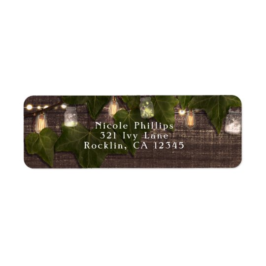 Ivy & String Lights Mason Jar Rustic Invitation Return Address Label