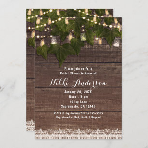 Ivy & String Lights Mason Jar Rustic Invitations