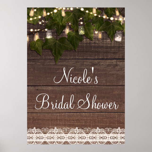 Ivy & String Lights Mason Jar Rustic Poster Banner (Front)