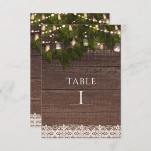 Ivy & String Lights Mason Jar Rustic Table Number
