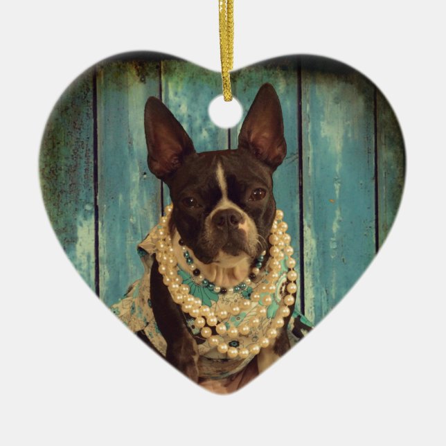 Ivy the Boston Terrier Ceramic Tree Decoration (Front)