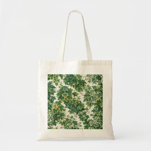 Ivy Vine Botanical Green Leaf Pattern Tote Bag (Front)