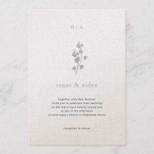 Ivy Wedding invite, Black and white wedding Invitation